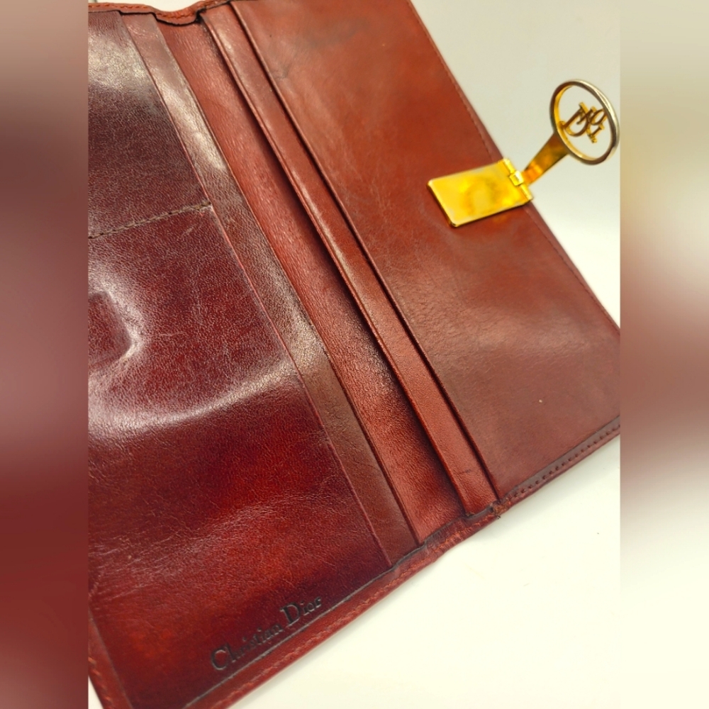 Dior Vintage Kisslock Bifold Burgundy Long Wallet - Picture 4 of 5